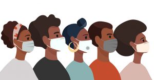 Illustration of African Americans wearing medical masks